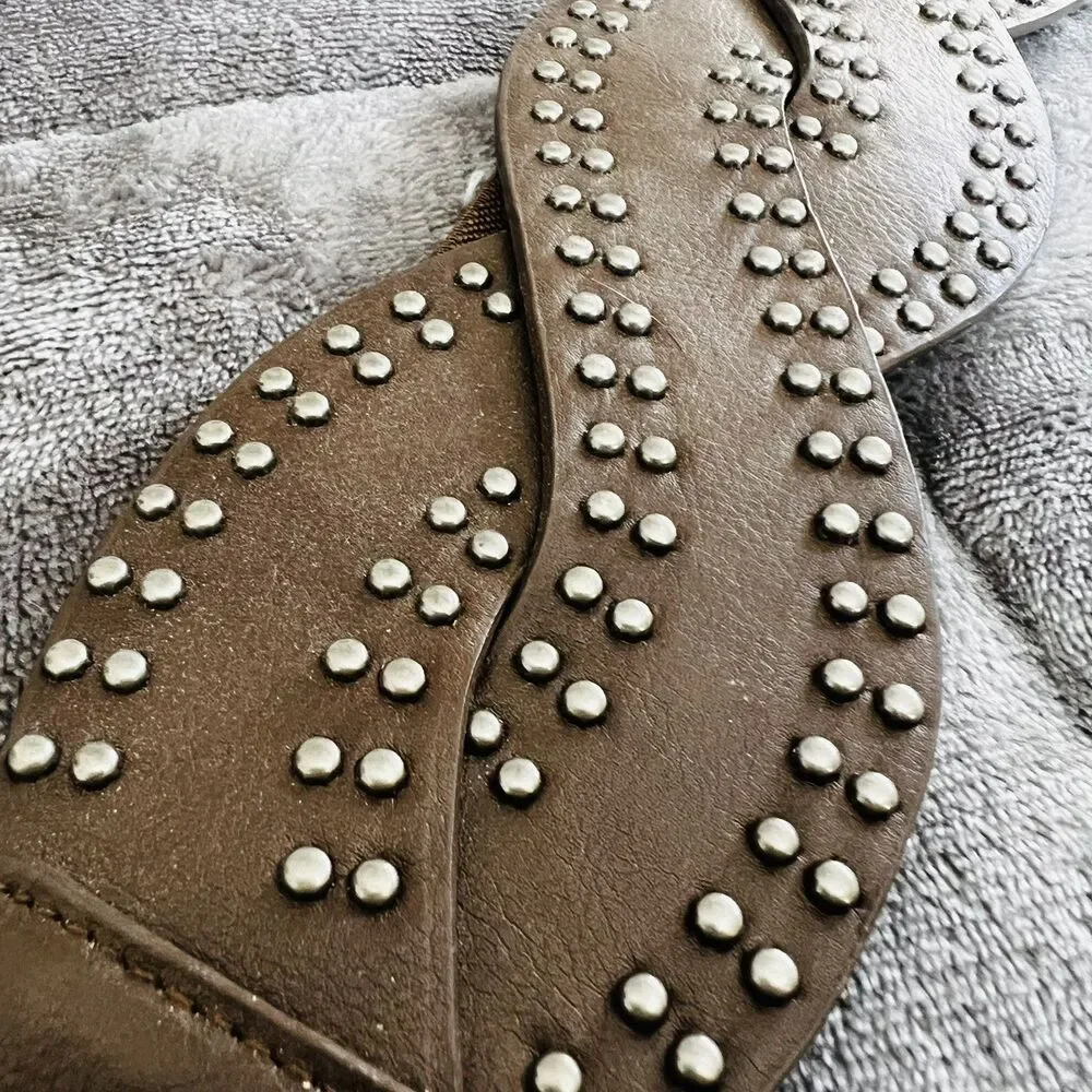 Women's Brown Vegan Faux Leather Studded Wide Braided Elastic Belt S/M 29”-31”